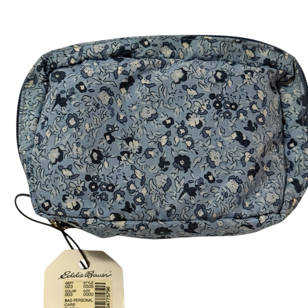 Eddie Bauer Blue Floral Double Zip Cosmetic Bag NWT